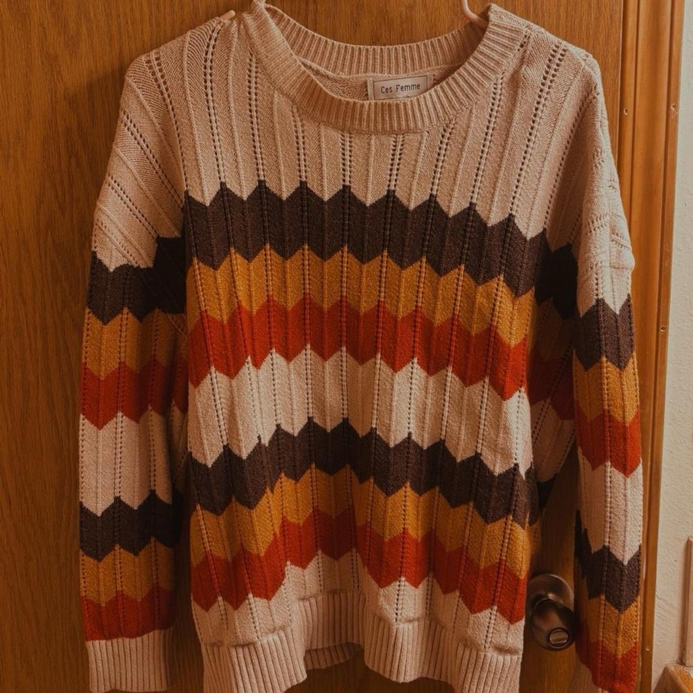 Ces Femme Multicolor Chevron Knit Sweater